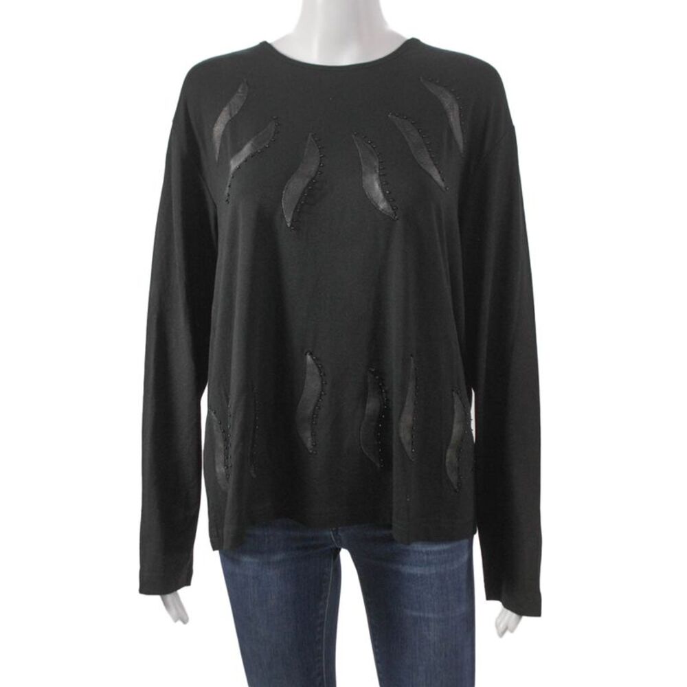 Natto Women Basic Black Rayon Round Neck Long Sleeve Blouse Size 2XL